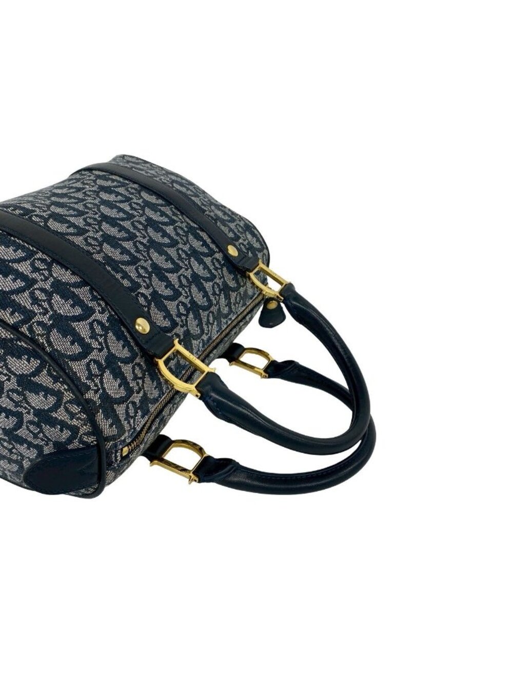 ★SOLD★ Dior Trotter Pattern Canvas Leather Mini Boston Bag Navy - Picture 4 of 10